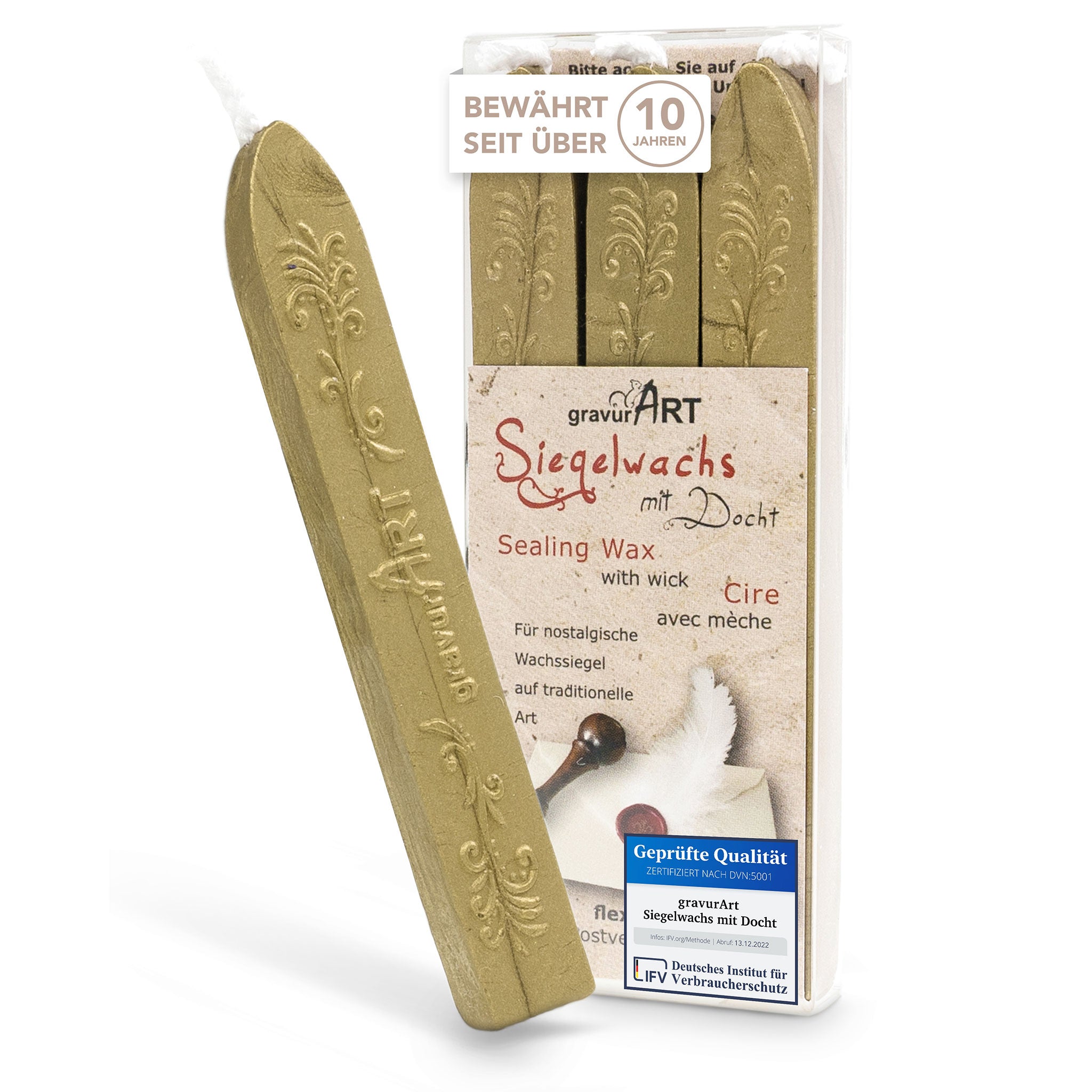 Premium Siegelwachs mit Docht, 3er Pack in Brass - Siegelstempel personalisiert