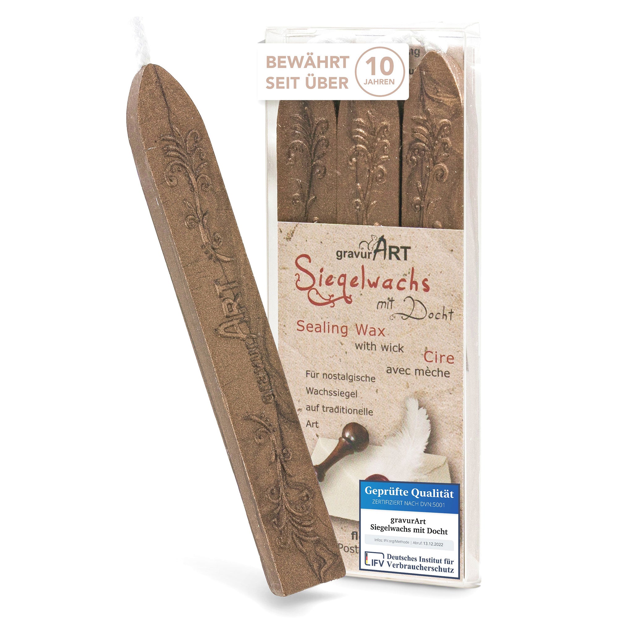 Premium Siegelwachs mit Docht, 3er Pack in Bronze - Siegelstempel personalisiert