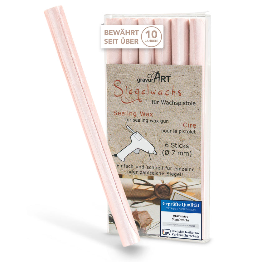 Siegelwachs für Wachspistole in Champagner, 7mm Durchmesser, 6er Pack - Siegelstempel personalisiert