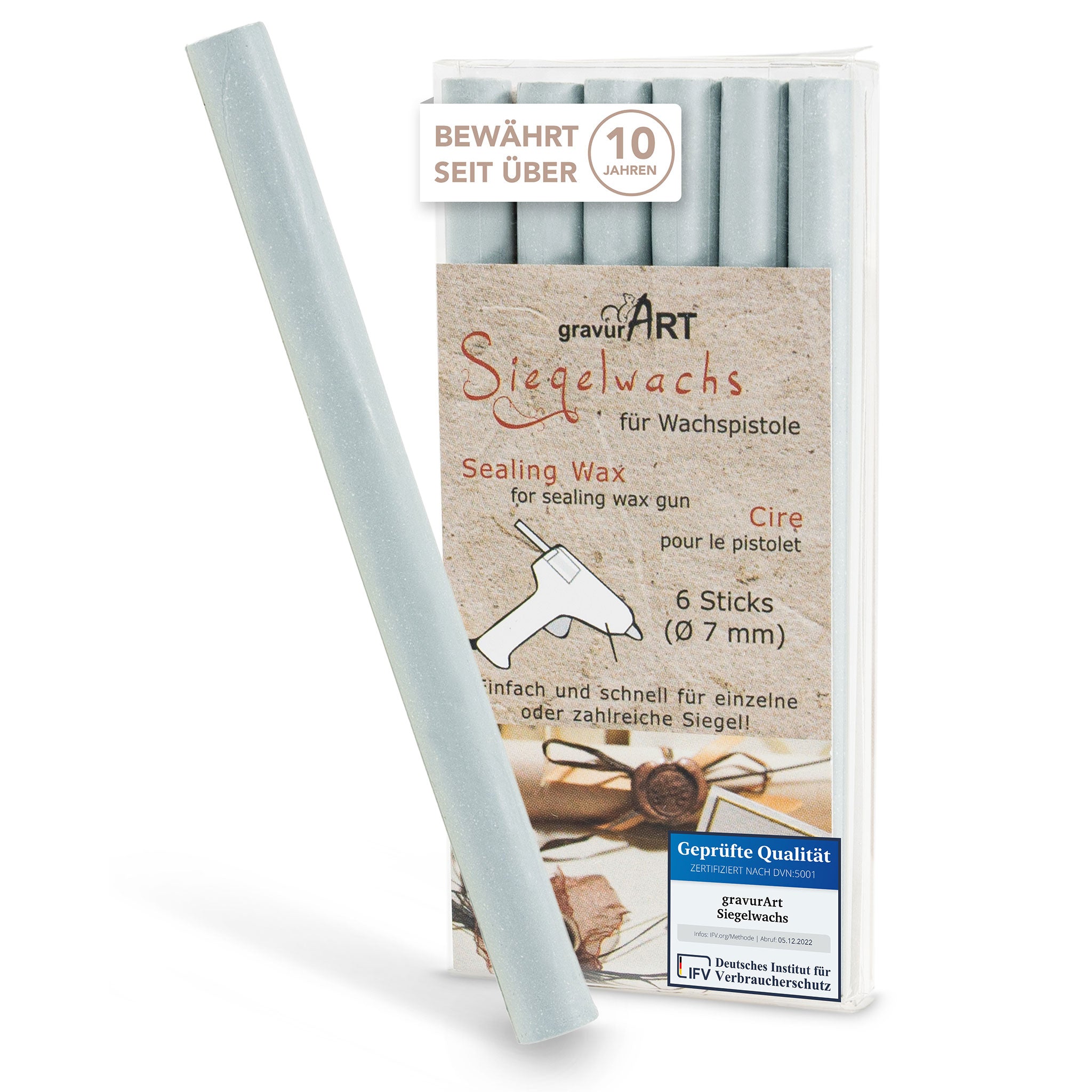 Siegelwachs für Wachspistole in Eukalyptus, 7mm Durchmesser, 6er Pack - Siegelstempel personalisiert
