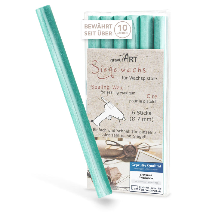 Siegelwachs für Wachspistole in Jade-Perl., 7mm Durchmesser, 6er Pack - Siegelstempel personalisiert