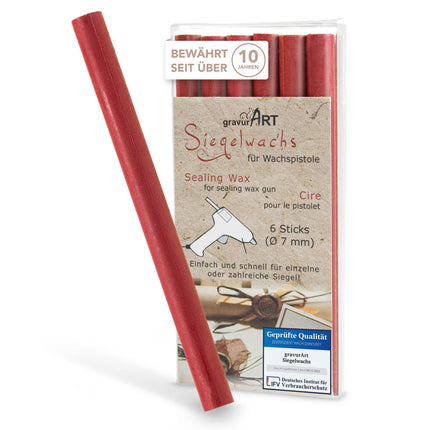 Siegelwachs für Wachspistole in Kirschrot, 7mm Durchmesser, 6er Pack - Siegelstempel personalisiert
