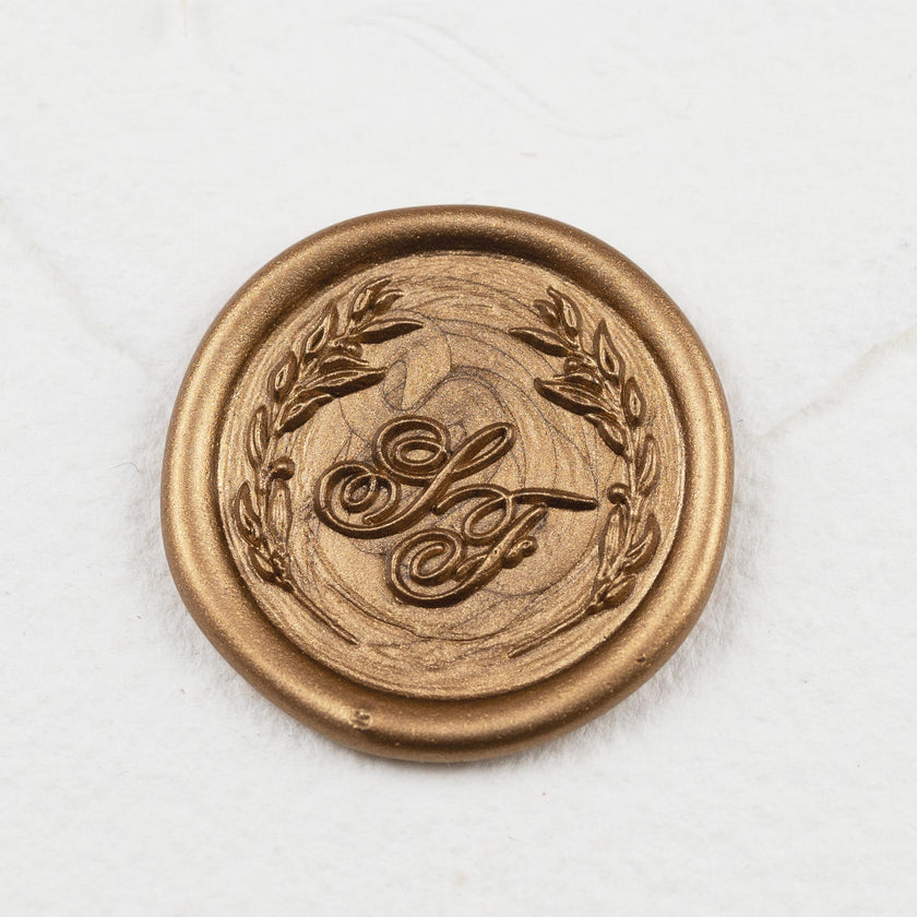 Wachssiegel Design Lorbeer mit Initialen - Siegelstempel personalisiert