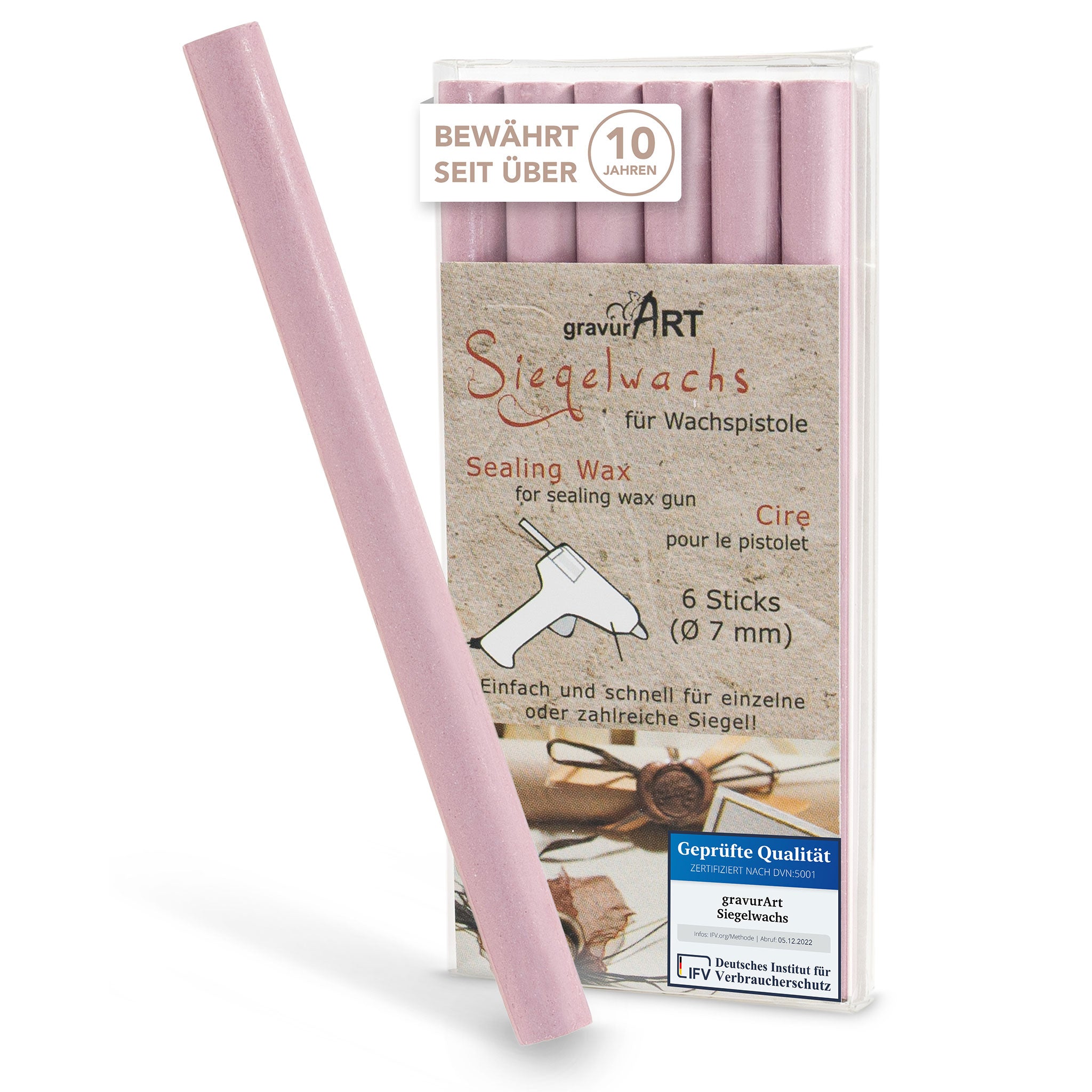Siegelwachs für Wachspistole in Mauve, 7mm Durchmesser, 6er Pack - Siegelstempel personalisiert