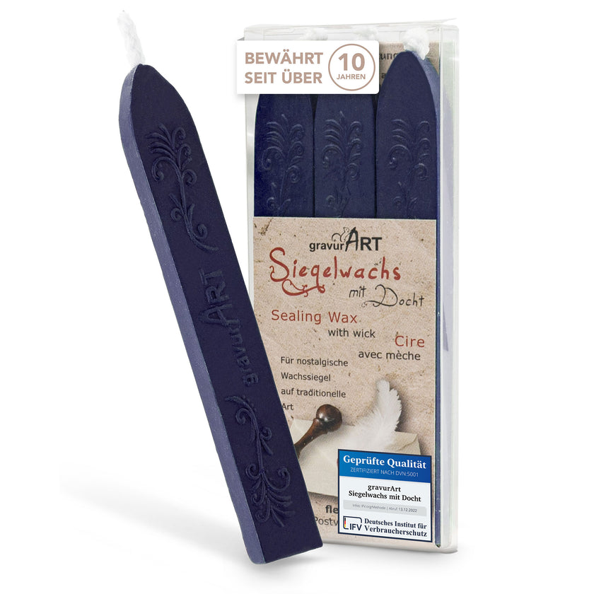Premium Siegelwachs mit Docht, 3er Pack in Navy-Blue - Siegelstempel personalisiert