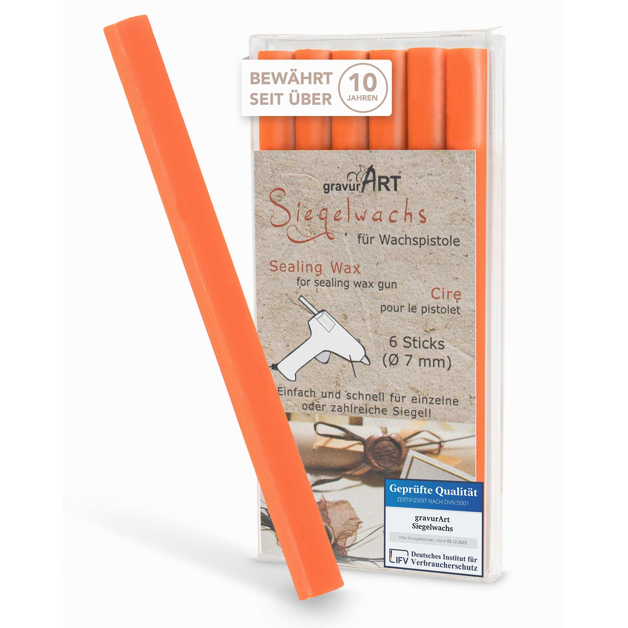 Siegelwachs für Wachspistole in Orange, 7mm Durchmesser, 6er Pack - Siegelstempel personalisiert