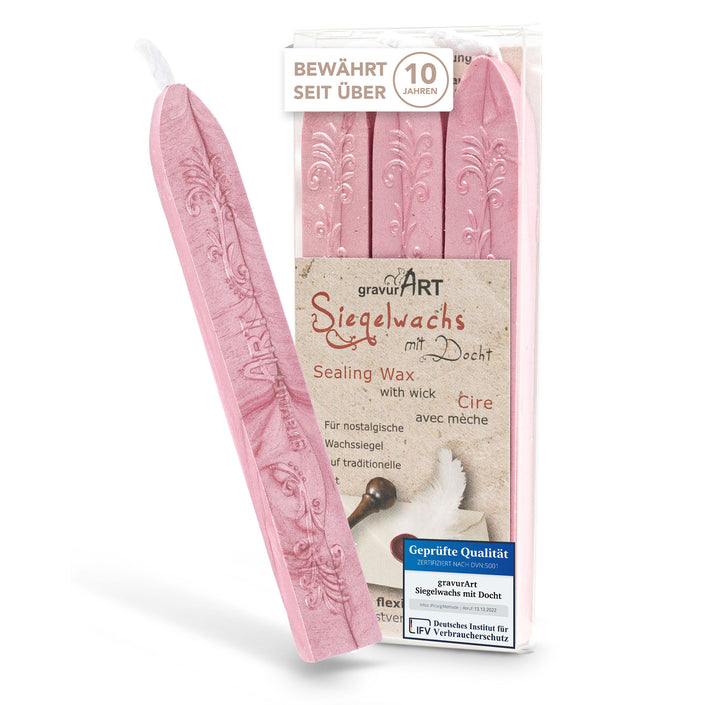 Premium Siegelwachs mit Docht, 3er Pack in Rosé-Perl. - Siegelstempel personalisiert