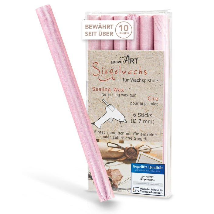 Siegelwachs für Wachspistole in Rosé-Perl, 7mm Durchmesser, 6er Pack - Siegelstempel personalisiert