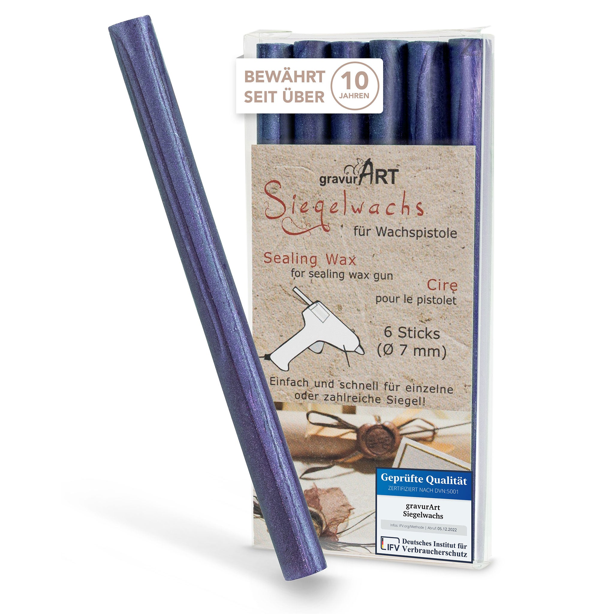 Siegelwachs für Wachspistole in Saphir-Perl., 7mm Durchmesser, 6er Pack - Siegelstempel personalisiert