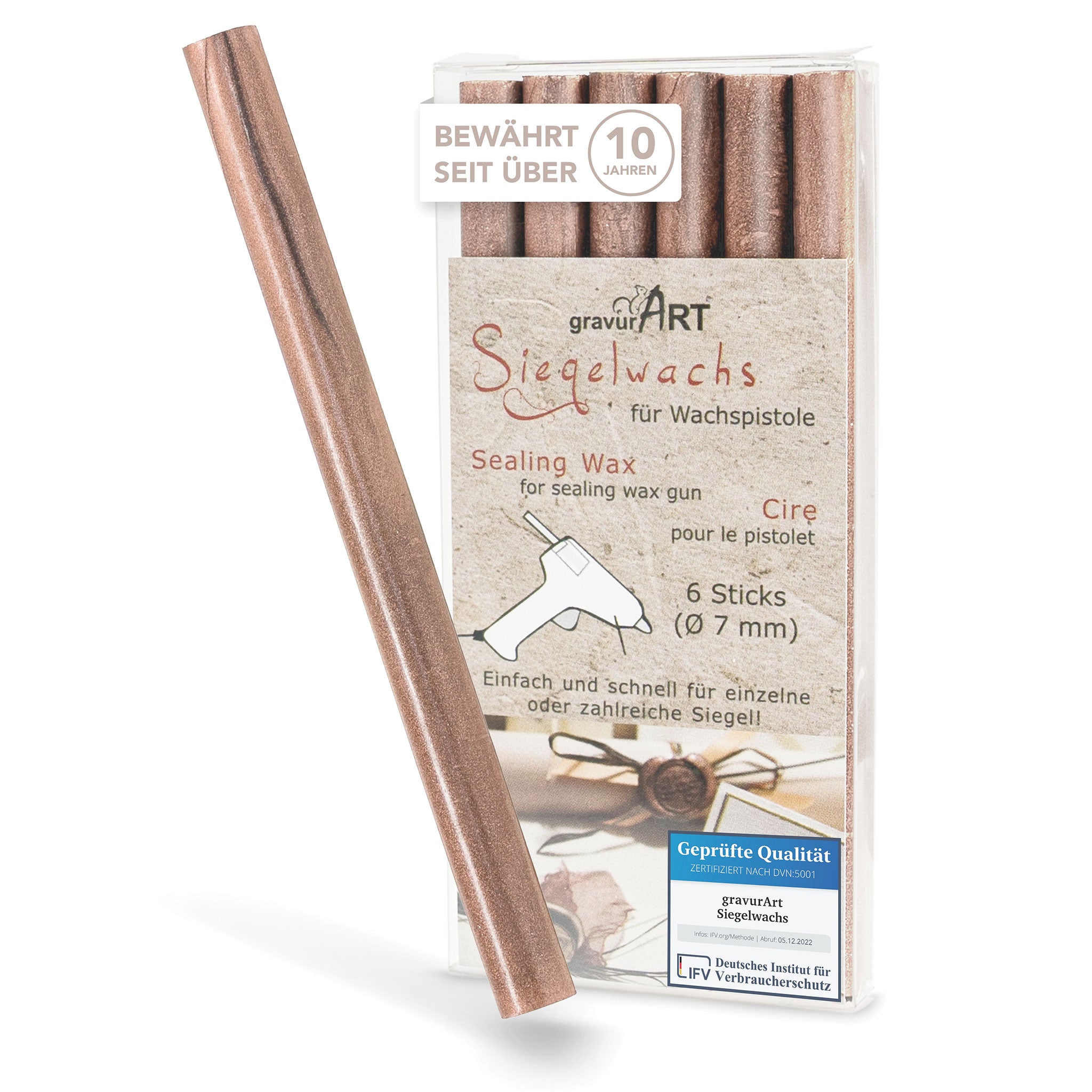 Siegelwachs für Wachspistole in Savanne-Roségold - 7mm Durchmesser, 6er Pack - Siegelstempel personalisiert