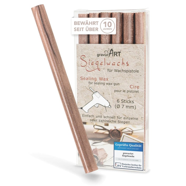 Siegelwachs für Wachspistole in Savanne-Roségold - 7mm Durchmesser, 6er Pack - Siegelstempel personalisiert