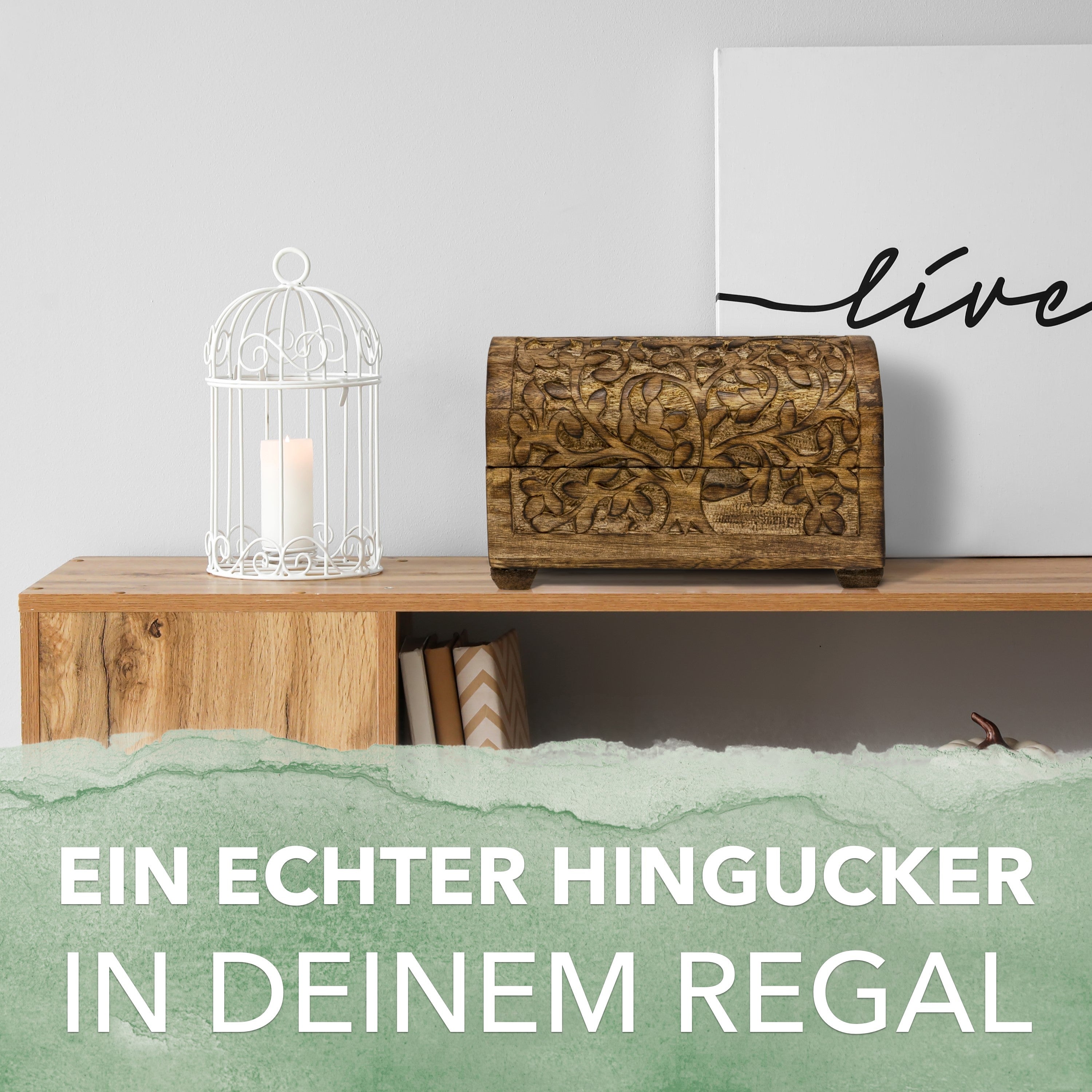 Schatztruhe Baum des Lebens aus massivem Mangoholz - Siegelstempel personalisiert
