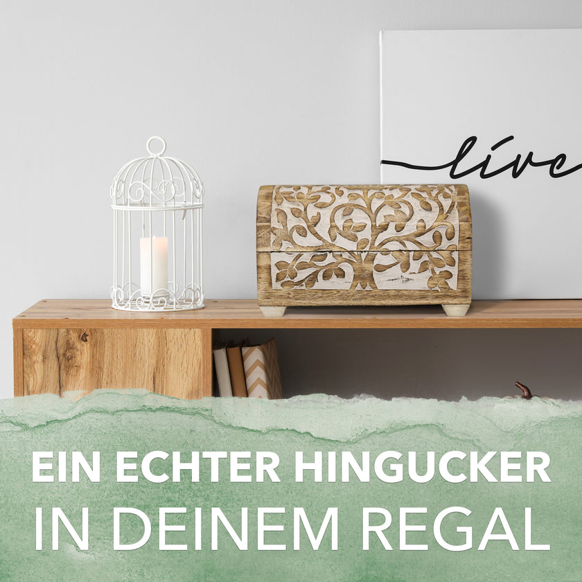 Schatztruhe Baum des Lebens aus massivem Mangoholz - Siegelstempel personalisiert