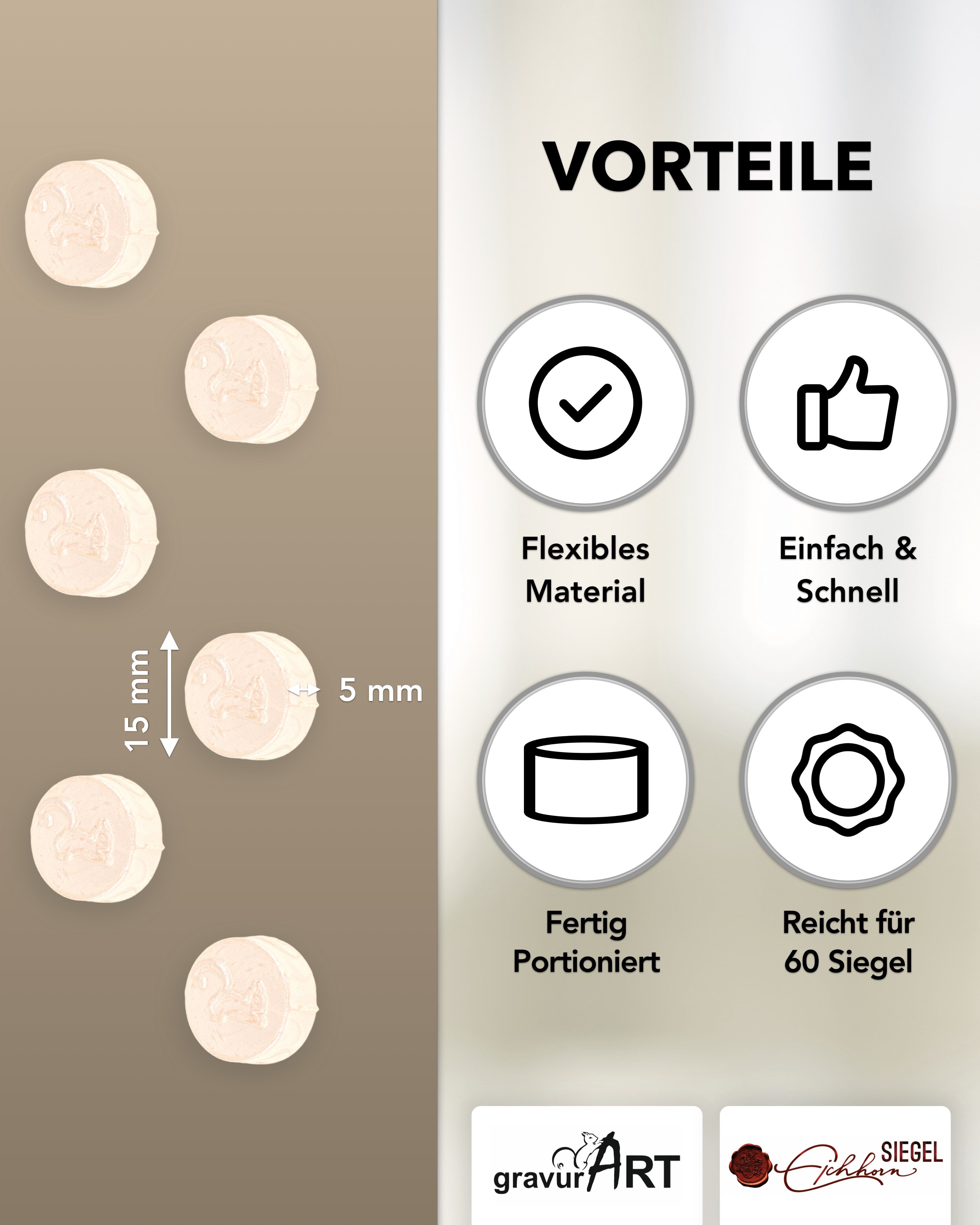 gravurART Siegelwachs Tabs - flexibel - zum Schmelzen im Schmelzlöffel - Farbe Elfenbein-Perl - Siegelstempel personalisiert