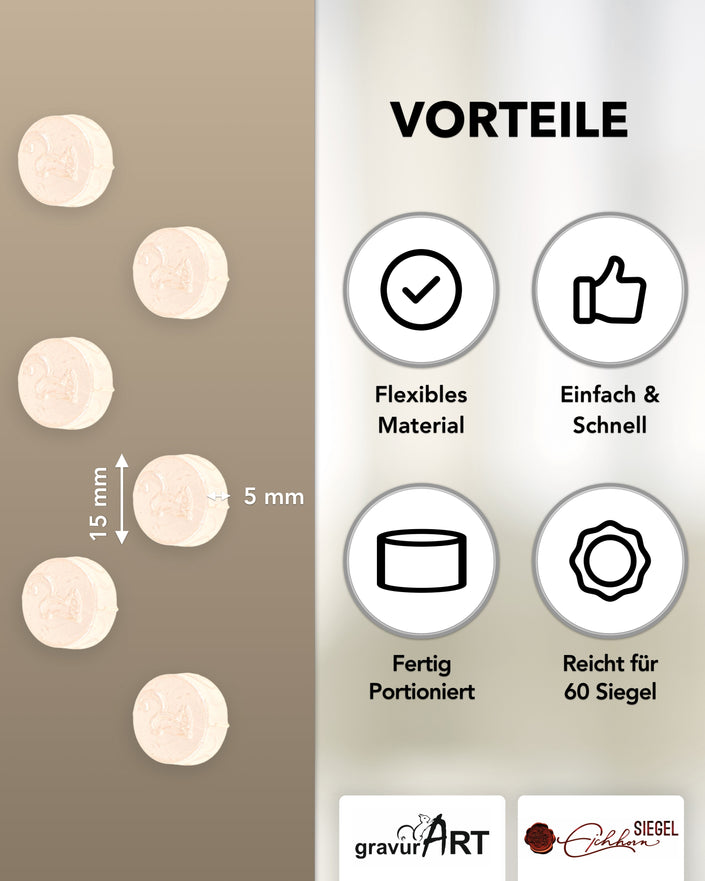 gravurART Siegelwachs Tabs - flexibel - zum Schmelzen im Schmelzlöffel - Farbe Elfenbein-Perl - Siegelstempel personalisiert