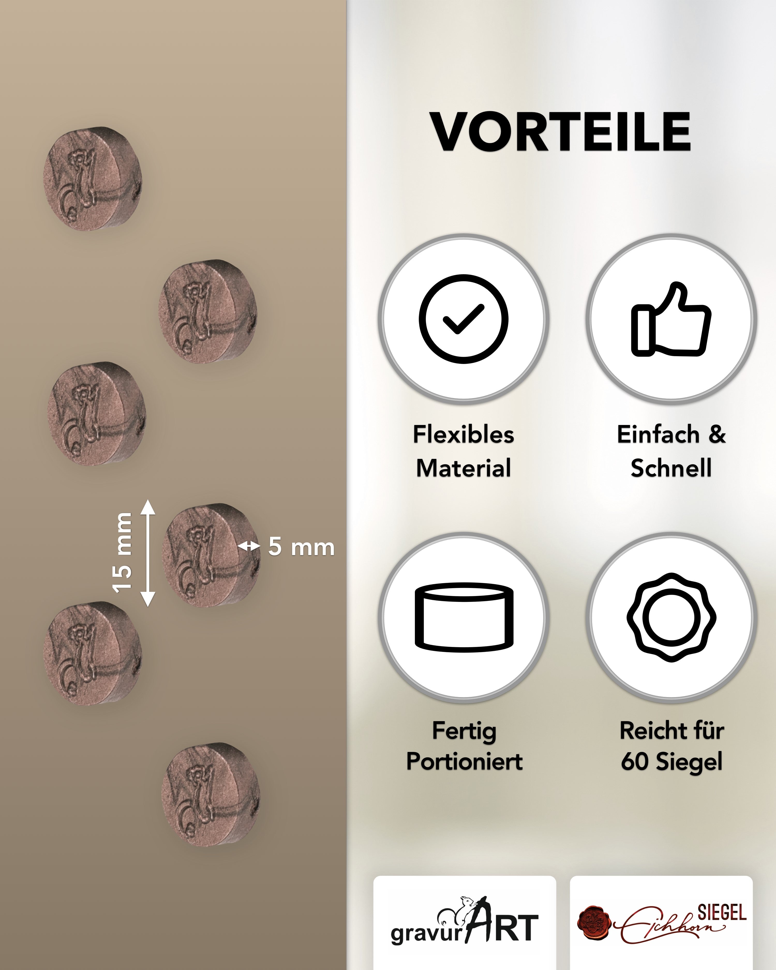 gravurART Siegelwachs Tabs - flexibel - zum Schmelzen im Schmelzlöffel - Savanne-Roségold - Siegelstempel personalisiert