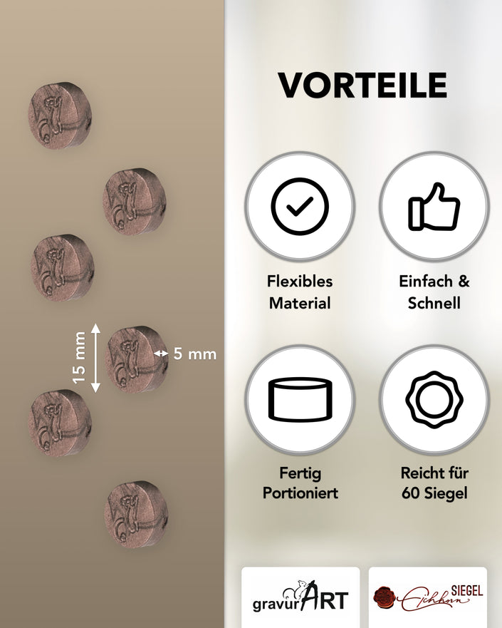 gravurART Siegelwachs Tabs - flexibel - zum Schmelzen im Schmelzlöffel - Savanne-Roségold - Siegelstempel personalisiert