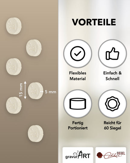 gravurART Siegelwachs Tabs - flexibel - zum Schmelzen im Schmelzlöffel - Weiß-Perl. - Siegelstempel personalisiert