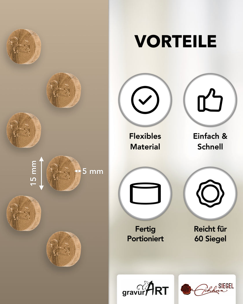 gravurART Siegelwachs Tabs - flexibel - zum Schmelzen im Schmelzlöffel - Farbe Gold - Siegelstempel personalisiert
