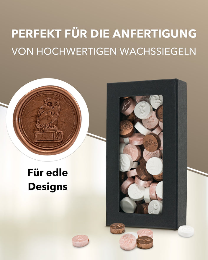 gravurART Siegelwachs Tabs - flexibel - zum Schmelzen im Schmelzlöffel - Mix 2  Farbmix aus Champagner, Kupfer und Weiß - Siegelstempel personalisiert