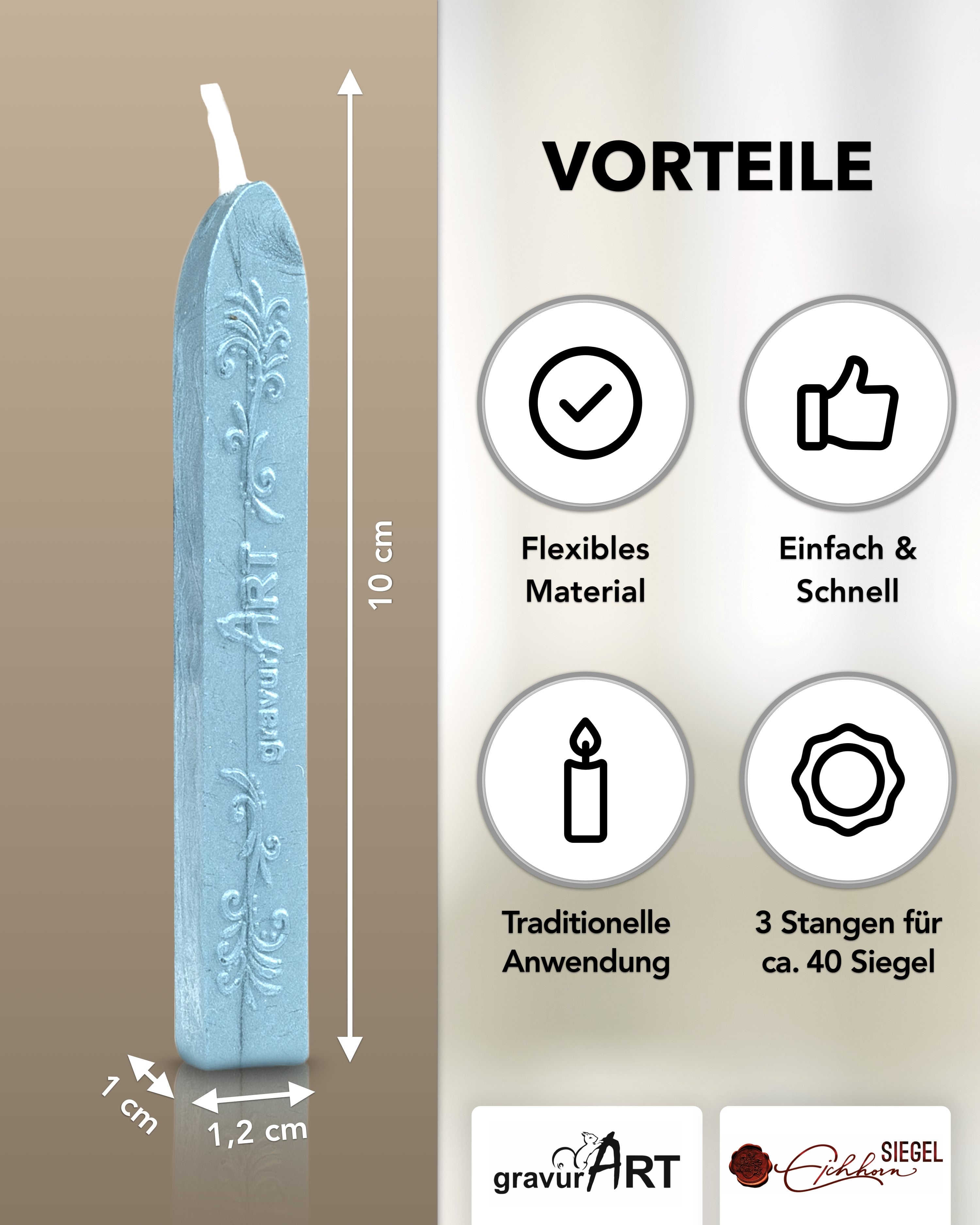 Premium Siegelwachs mit Docht, 3er Pack in Aqua-perl. - Siegelstempel personalisiert