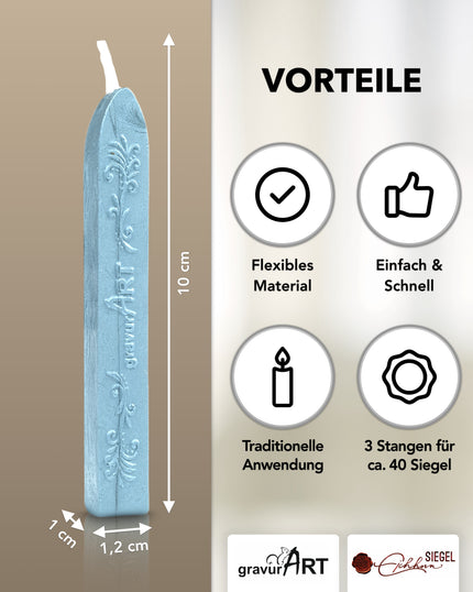 Premium Siegelwachs mit Docht, 3er Pack in Aqua-perl. - Siegelstempel personalisiert