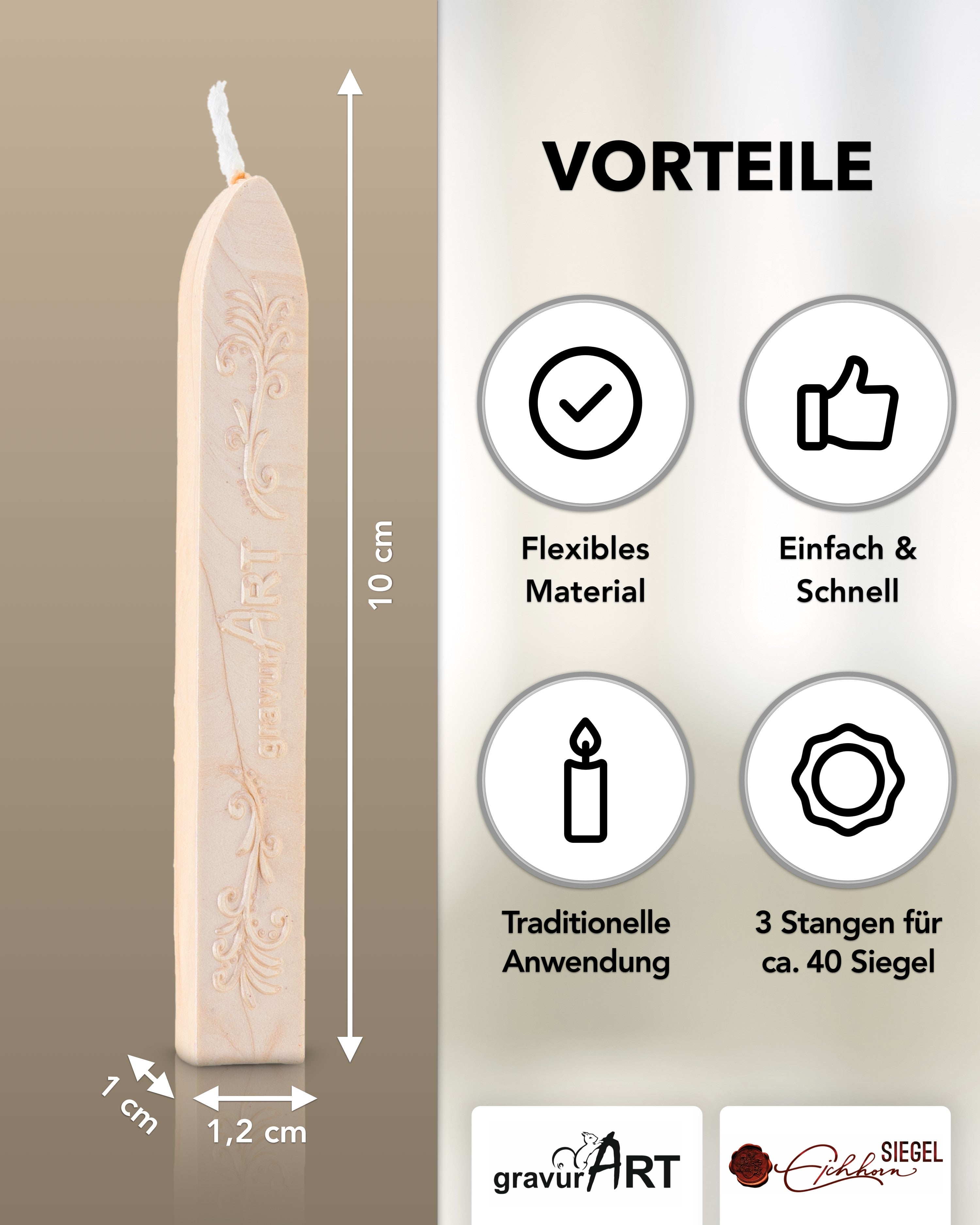 Premium Siegelwachs mit Docht, 3er Pack in Elfenbein-Perl. - Siegelstempel personalisiert