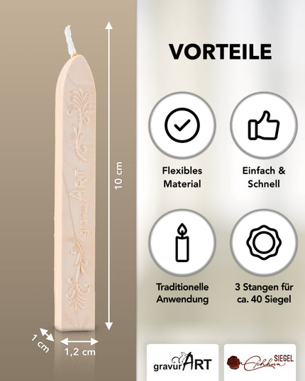 Premium Siegelwachs mit Docht, 3er Pack in Elfenbein-Perl. - Siegelstempel personalisiert