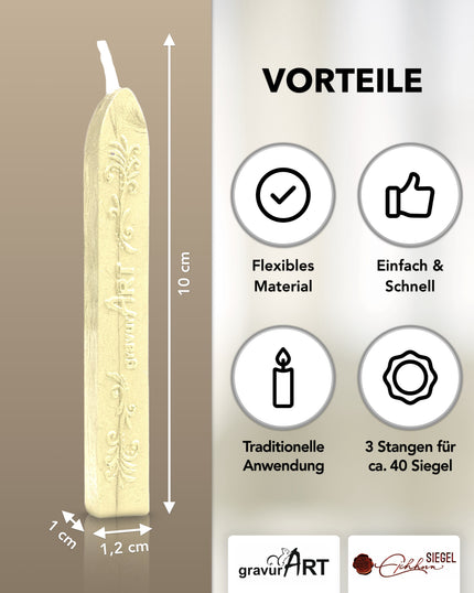 Premium Siegelwachs mit Docht, 3er Pack in Pastell-Gelb - Siegelstempel personalisiert