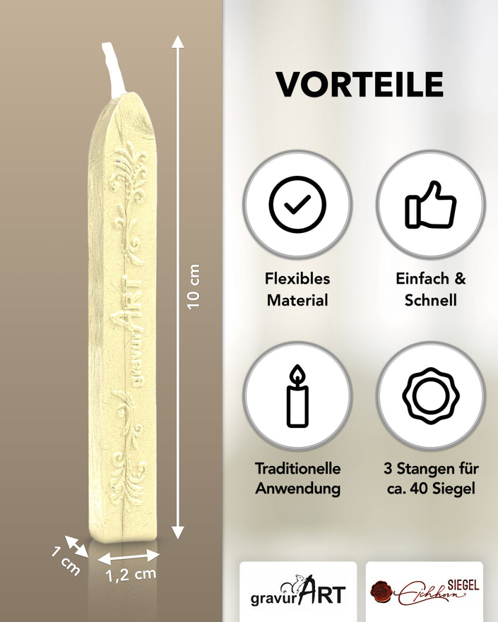 Premium Siegelwachs mit Docht, 3er Pack in Pastell-Gelb - Siegelstempel personalisiert