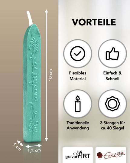 Premium Siegelwachs mit Docht, 3er Pack in Jade-perl. - Siegelstempel personalisiert