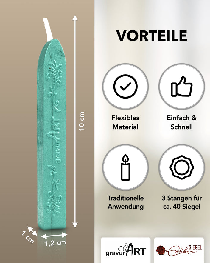 Premium Siegelwachs mit Docht, 3er Pack in Jade-perl. - Siegelstempel personalisiert