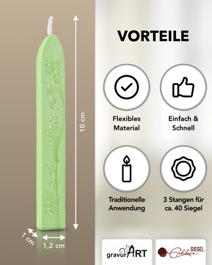 Premium Siegelwachs mit Docht, 3er Pack in Lindrün-perl. - Siegelstempel personalisiert