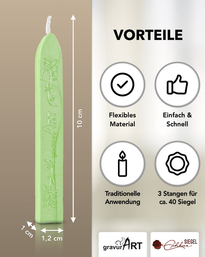 Premium Siegelwachs mit Docht, 3er Pack in Lindrün-perl. - Siegelstempel personalisiert