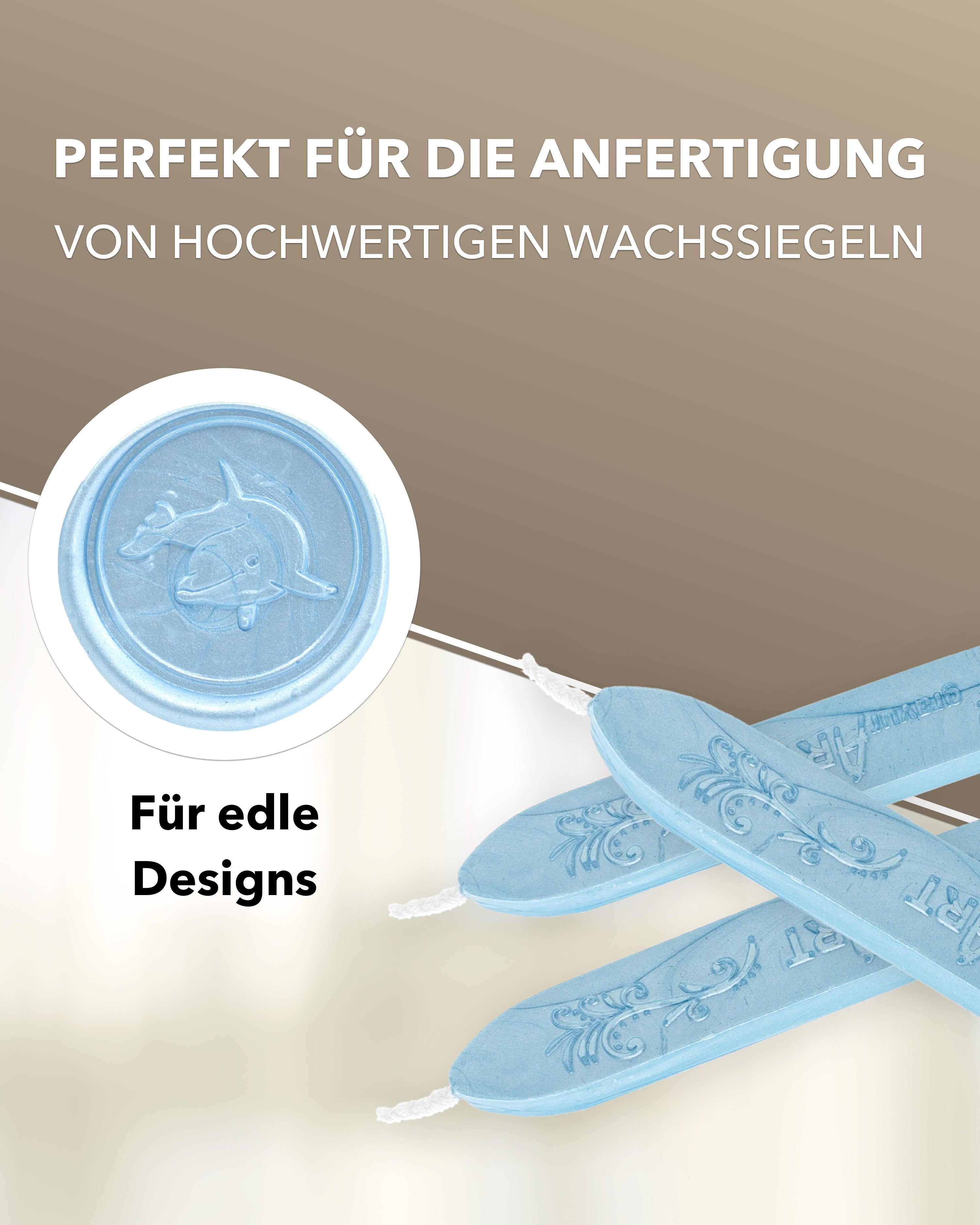 Premium Siegelwachs mit Docht, 3er Pack in Aqua-perl. - Siegelstempel personalisiert