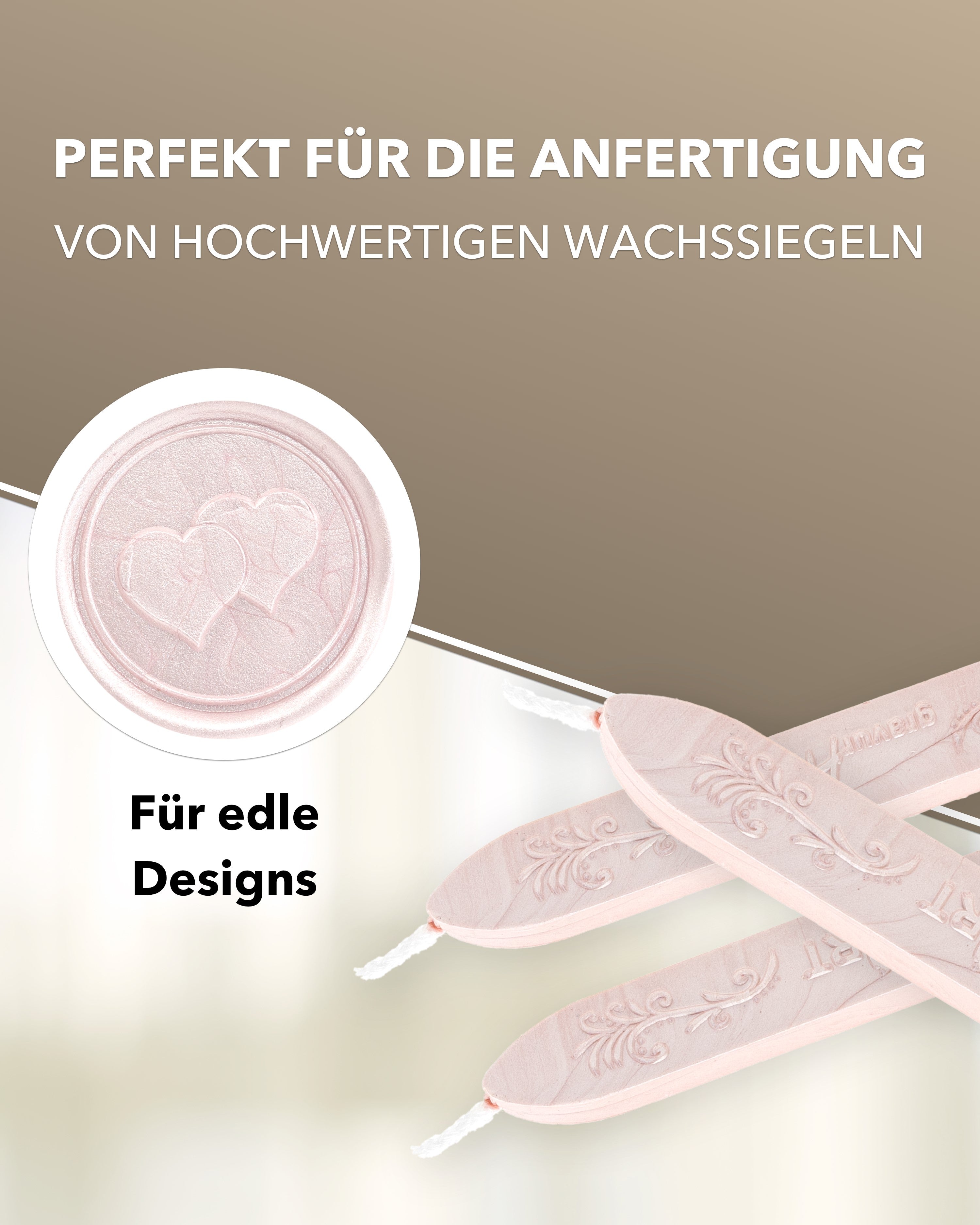 Premium Siegelwachs mit Docht, 3er Pack in Champagner - Siegelstempel personalisiert