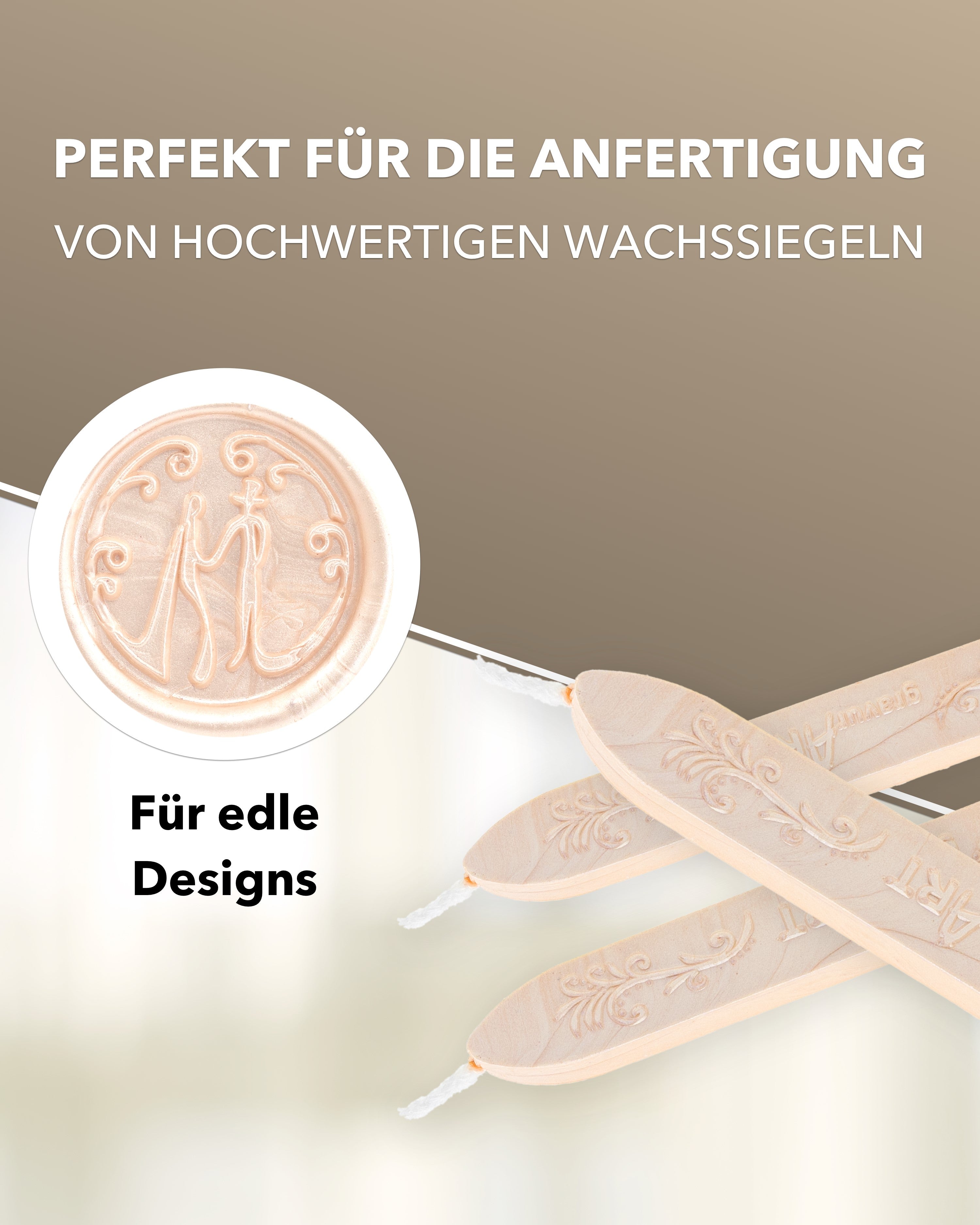 Premium Siegelwachs mit Docht, 3er Pack in Elfenbein-Perl. - Siegelstempel personalisiert