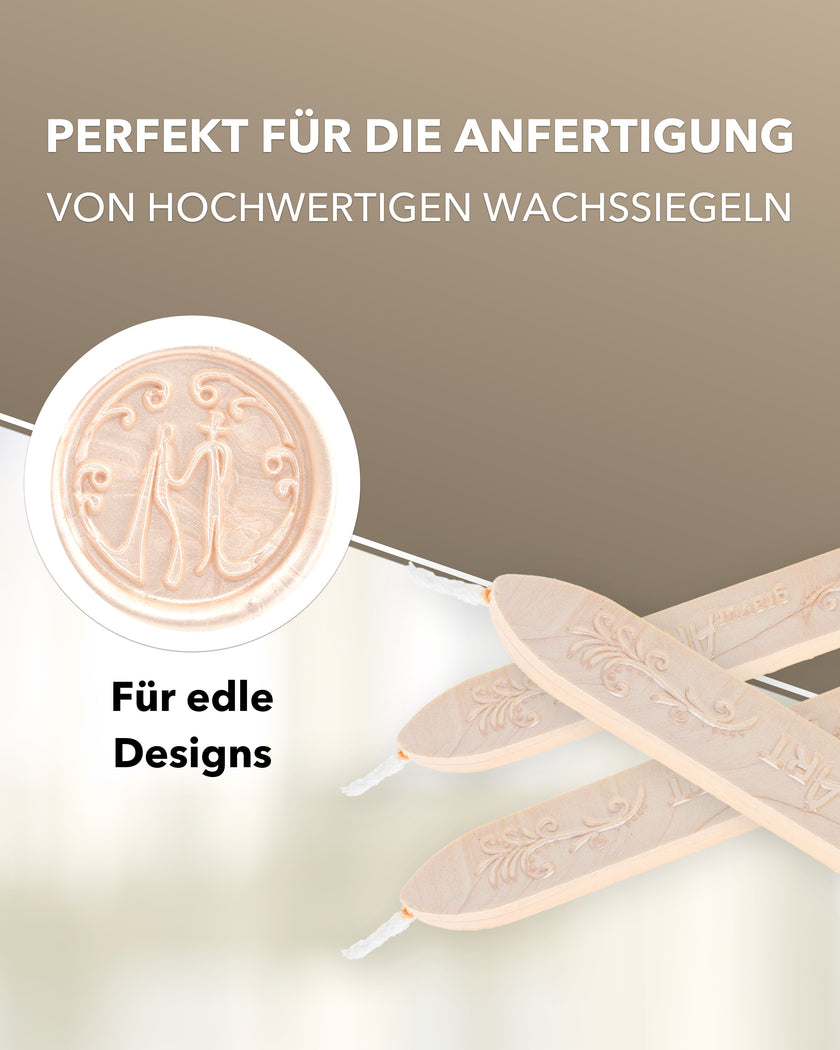 Premium Siegelwachs mit Docht, 3er Pack in Elfenbein-Perl. - Siegelstempel personalisiert
