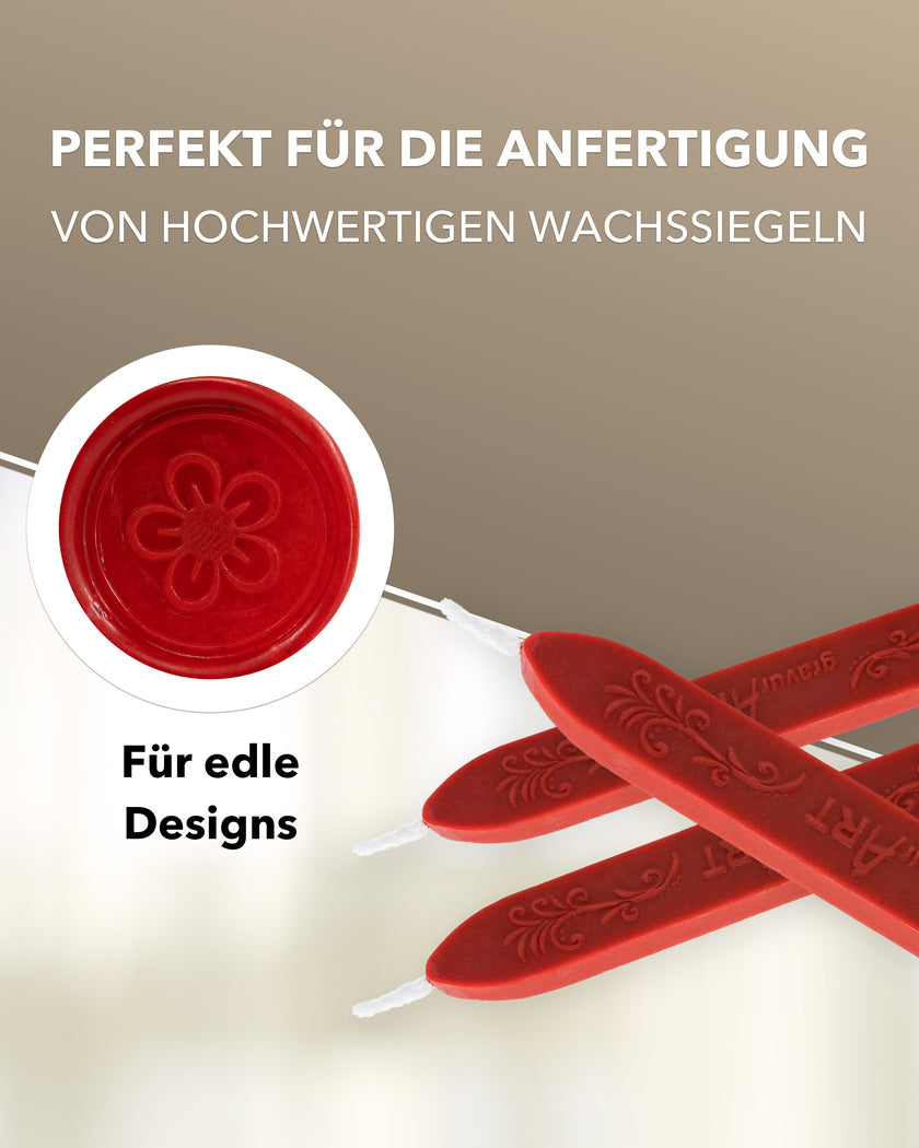 Premium Siegelwachs mit Docht, 3er Pack in Rot - Siegelstempel personalisiert