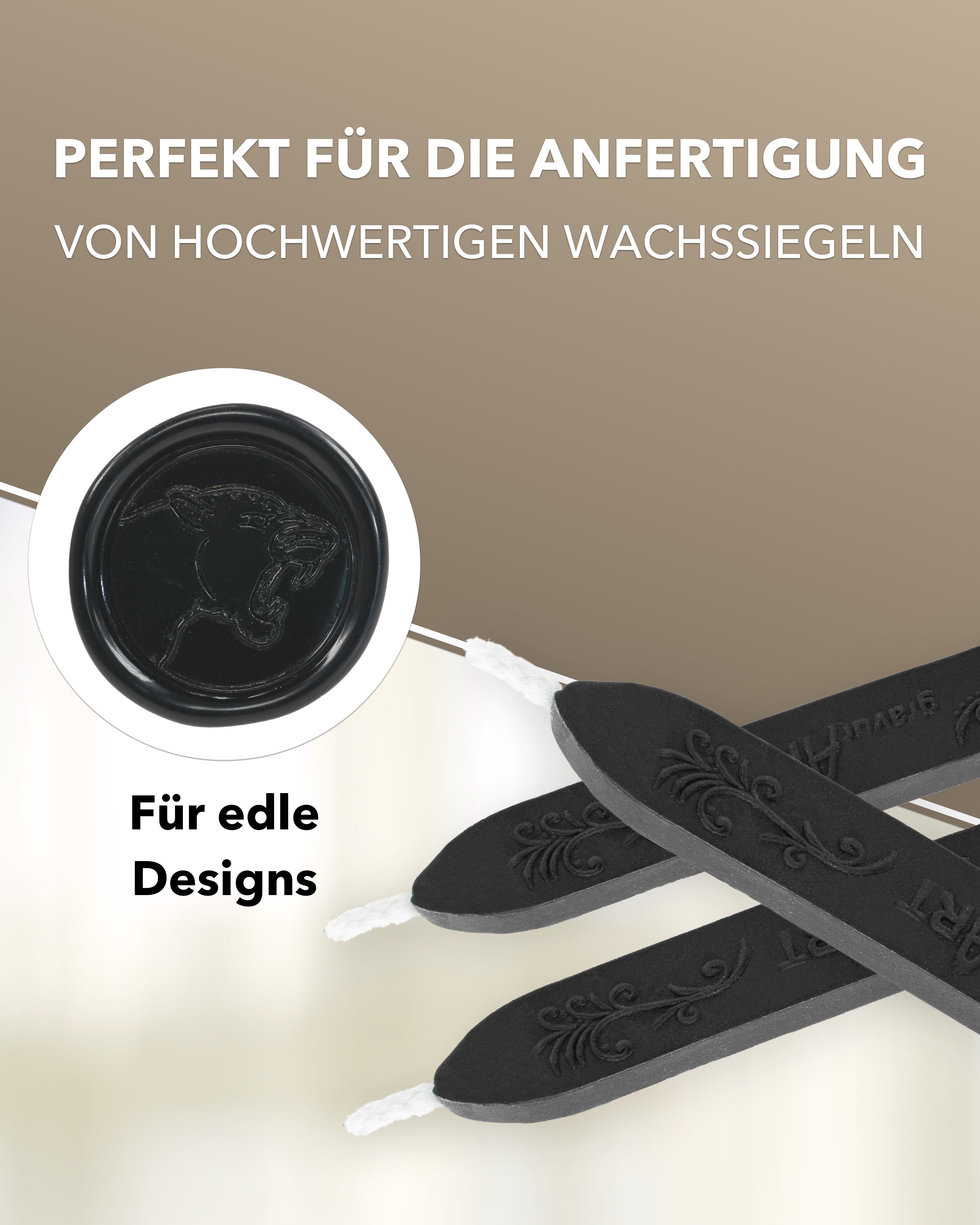 Premium Siegelwachs mit Docht, 3er Pack in Schwarz - Siegelstempel personalisiert