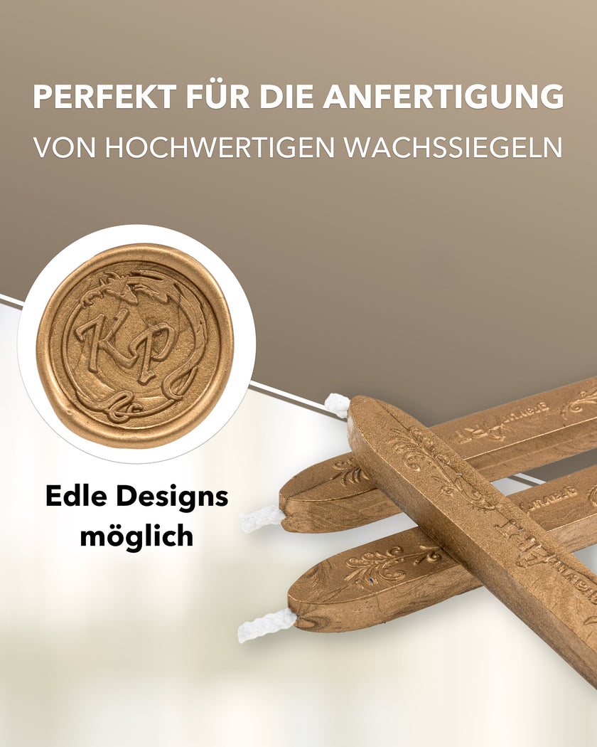Premium Siegelwachs mit Docht, 3er Pack in Gold - Siegelstempel personalisiert