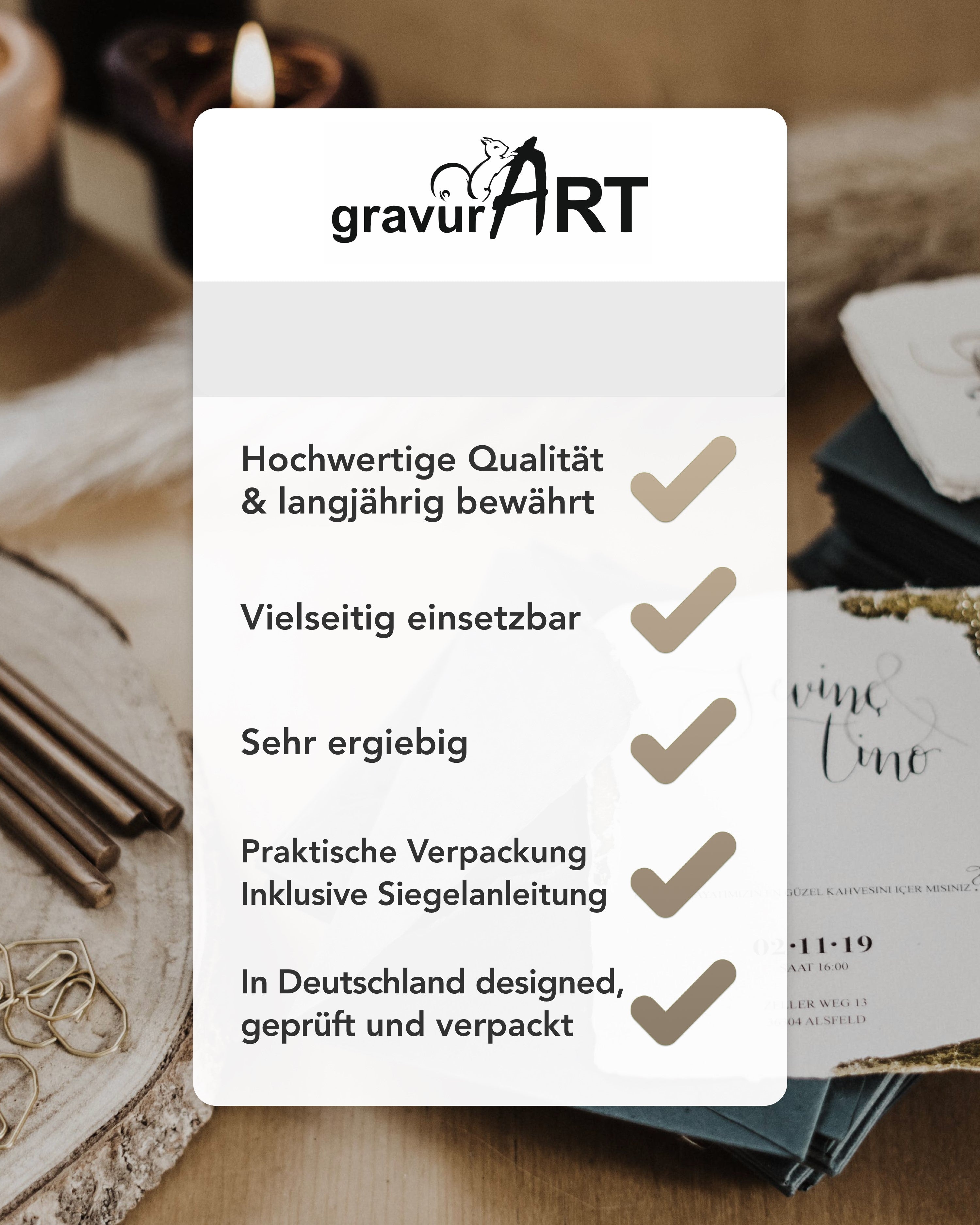 Premium Siegelwachs mit Docht, 3er Pack in Sonnengold - Siegelstempel personalisiert