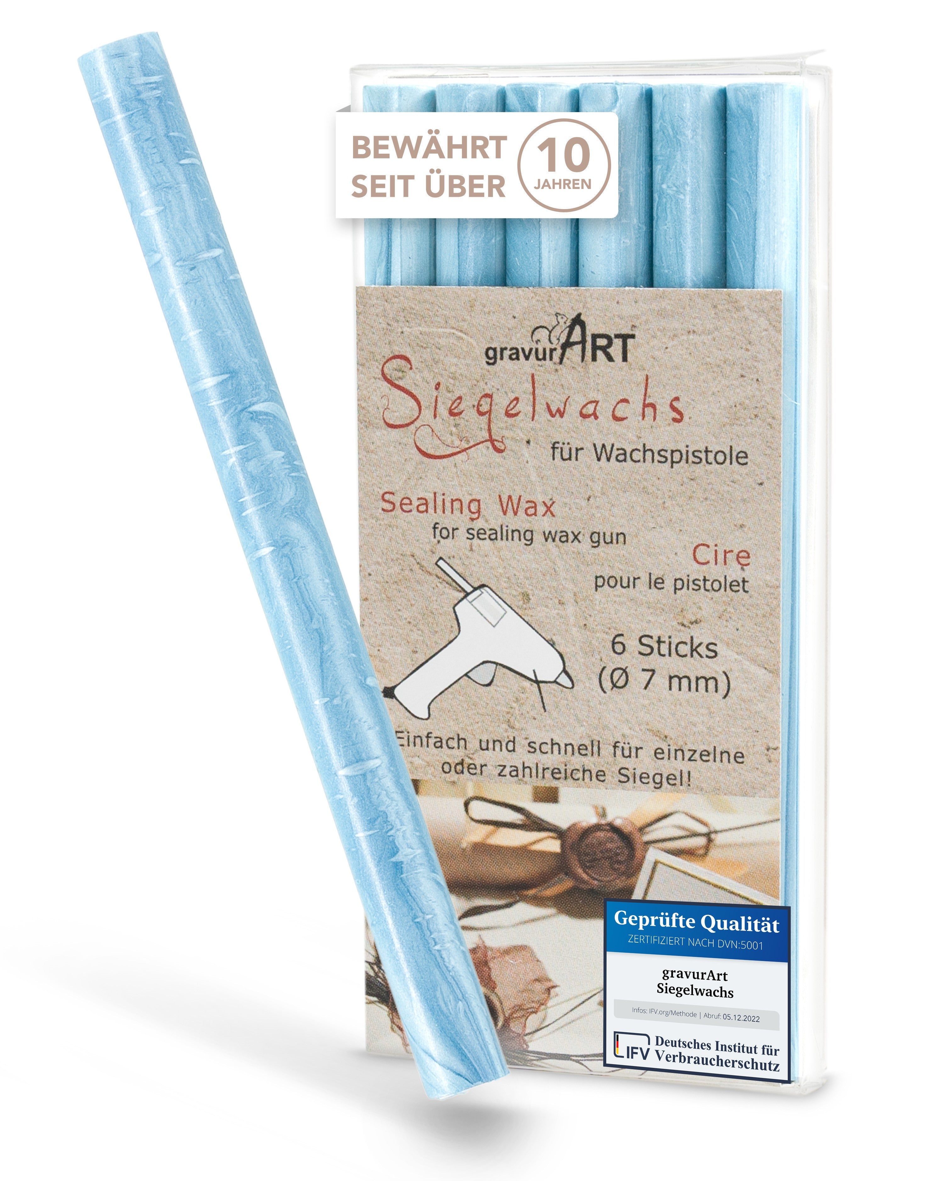 Siegelwachs für Wachspistole in Aqua-Perl., 7mm Durchmesser, 6er Pack - Siegelstempel personalisiert