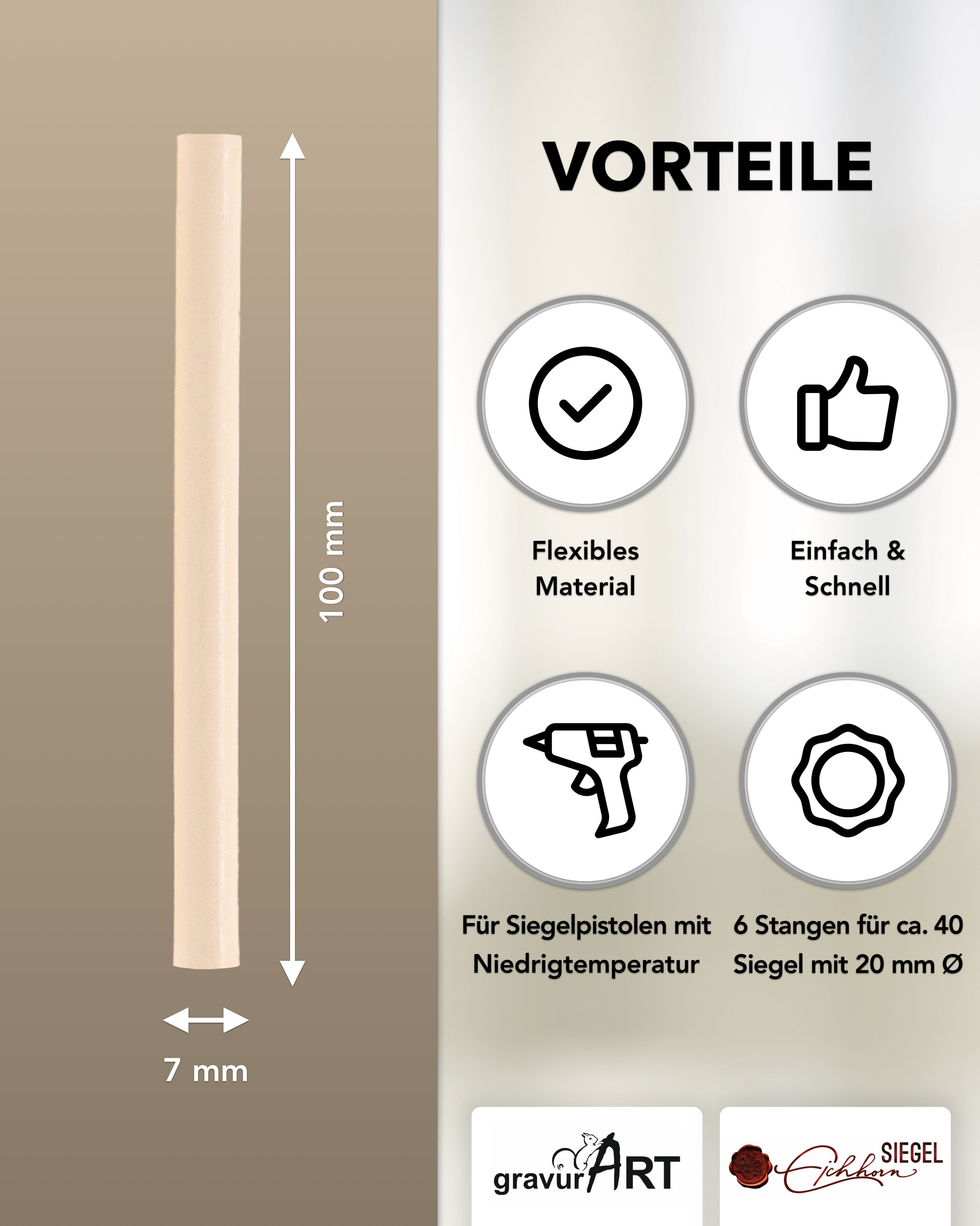 Siegelwachs für Wachspistole in Blush, 7mm Durchmesser, 6er Pack - Siegelstempel personalisiert