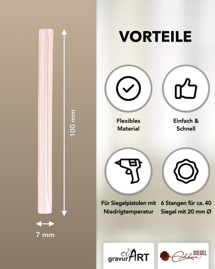 Siegelwachs für Wachspistole in Champagner, 7mm Durchmesser, 6er Pack - Siegelstempel personalisiert