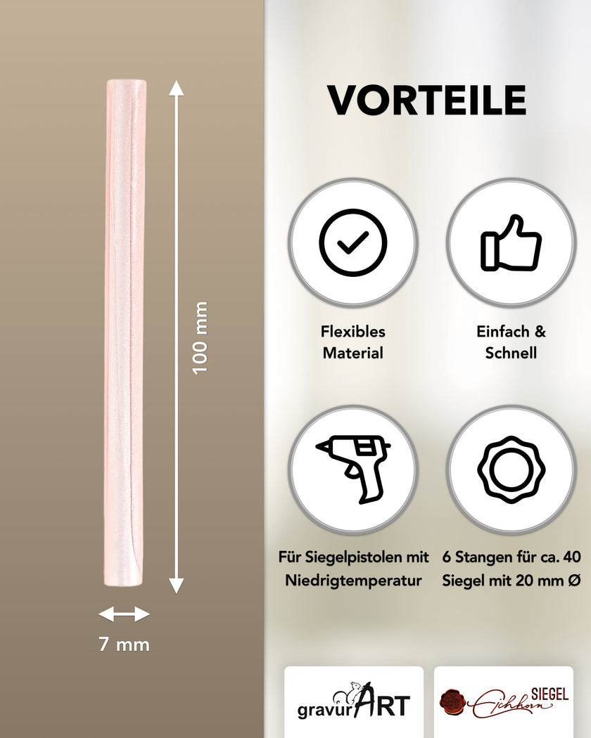 Siegelwachs für Wachspistole in Champagner, 7mm Durchmesser, 6er Pack - Siegelstempel personalisiert