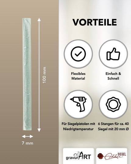 Siegelwachs für Wachspistole in Mint-Perl., 7mm Durchmesser, 6er Pack - Siegelstempel personalisiert