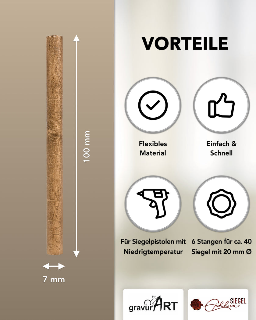 Siegelwachs für Wachspistole in Gold, 7mm Durchmesser, 6er Pack - Siegelstempel personalisiert