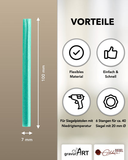 Siegelwachs für Wachspistole in Jade-Perl., 7mm Durchmesser, 6er Pack - Siegelstempel personalisiert