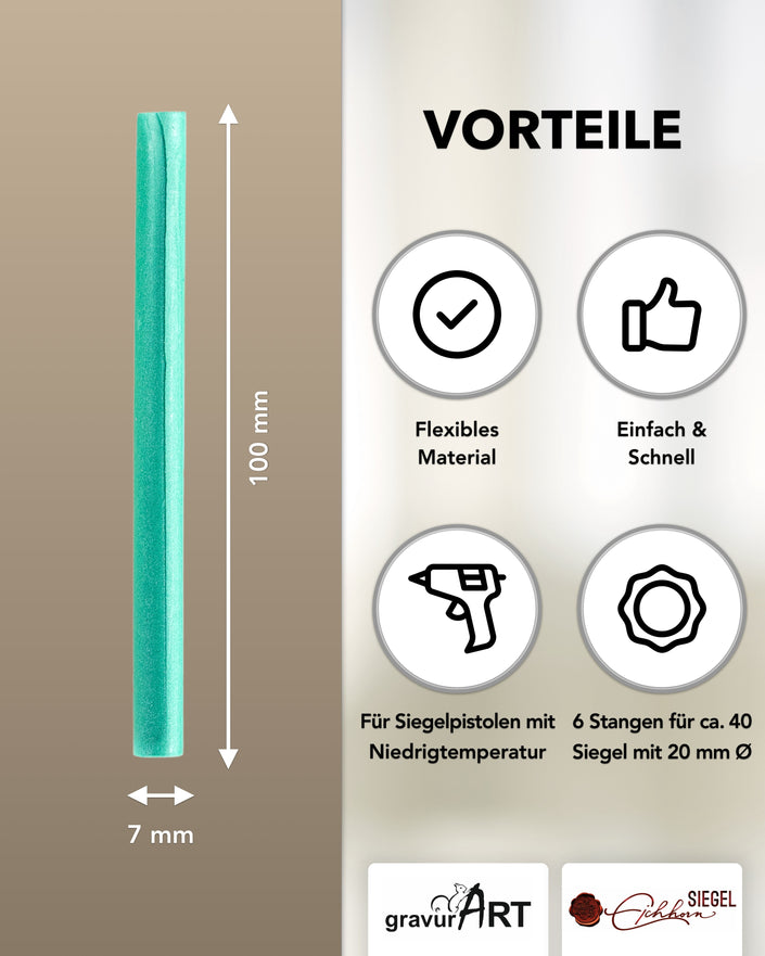 Siegelwachs für Wachspistole in Jade-Perl., 7mm Durchmesser, 6er Pack - Siegelstempel personalisiert